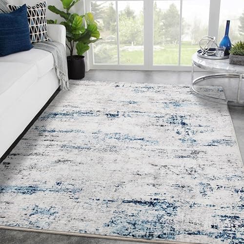 Area Rug Living Room Rugs: 5x7 Large Soft Indoor Carpet Modern Abstract Rug with Non Slip Rubber Backing for Under Dining Table Nursery Home Office Bedroom White Gray Blue - White Gray Blue - 5'x7' thumbnail 9