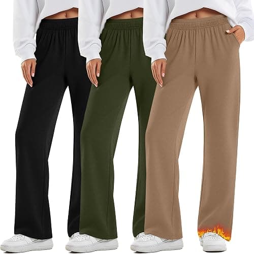 Oakgarden 3 Pack Womens Fleece Lined Sweatpants Wide Leg Warm Thermal Baggy Pants Lounge Straight Leg Sweatpants with Pockets - Image 1