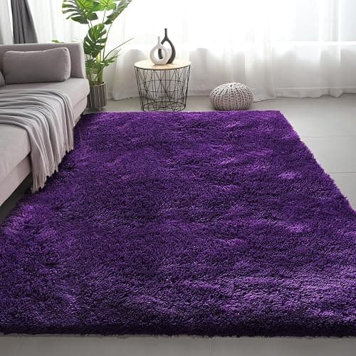 Shag Area Rugs for Bedroom Living Room,4X6 Ultra Soft Purple Fluffy Area Rugs for Dorm, Indoor Carpet Nursery Rugs for Kids Girls Room Home Decor,Purple thumbnail 7