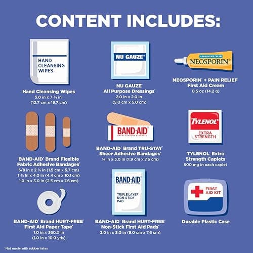 BAND-AID Brand Travel Ready Portable Emergency First Aid Kit, Minor Wound Care, Perfect for Home, Car, Camping, Travel & Outdoor Essentials, Supplies Include Bandages, Neosporin & Tylenol, 80 Piece thumbnail 5