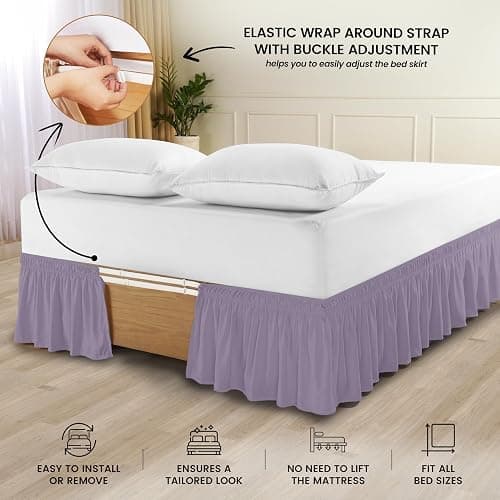 Utopia Bedding Queen Elastic Bed Ruffle - Easy Wrap Around Ruffle - Microfiber Bed Skirt with Adjustable Elastic Belt 16 Inch Tailored Drop - Hotel Quality Bedskirt, Fade Resistant (Queen, Lavender) thumbnail 3