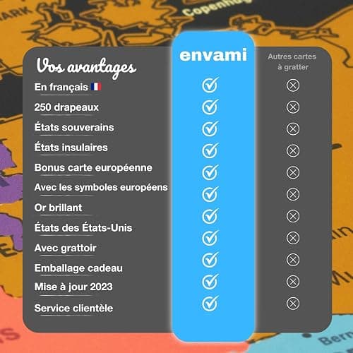 envami® Carte du Monde à Gratter en Français - Avec Carte Européenne - 68 X 43 CM - Dorée - Planisphère - Map à Gratter - Poster de Voyage thumbnail 5