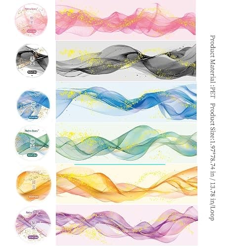 MisKepaa 6 Rolls Transparent PET Tape Set,Self-Adhesive Colourful Washi Tape for Scrapbook Supplies Notebook Photo Album Junk Journal Diary Journaling(Flowing Gold) thumbnail 2