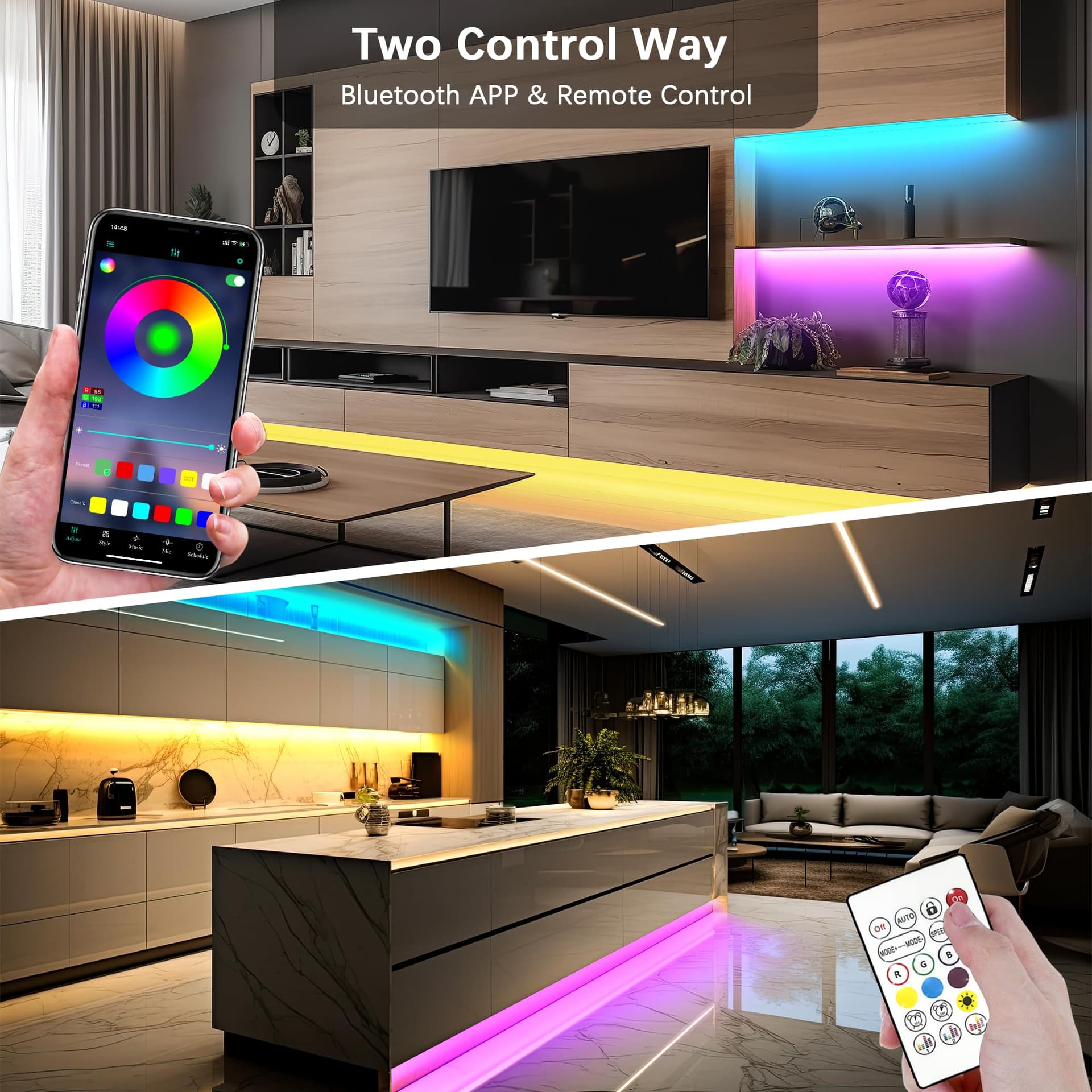 Cozylady 50ft Bluetooth RGB LED Neon Light, Waterproof RGB Neon Light APP & Remote Control Music Sync 24V Flexible DIY Silicone Light for Party Balcony Indoor Outdoor Decor(2 Rolls of 7.5m) thumbnail 3