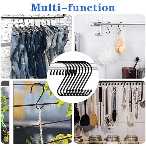 DINGEE 12 Pack 6 Inch S Hooks,Large S Hooks Vinyl Coated Heavy Duty S Hook for Hanging Non Slip S Hanger Closet Hooks, Steel Metal Black Rubber S Hook for Hanging Plants,Clothes,Jeans,Pot Pan Garden thumbnail 7