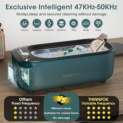 Ultrasonic Jewelry Cleaner, Jewelry Cleaning Machine Smart Variable Frequency 47KHz - 50KHz, Professional Sonic Cleaner with UV for Rings, Glasses, Watches, Dentures, Retainer, Earrings, Necklaces thumbnail 3