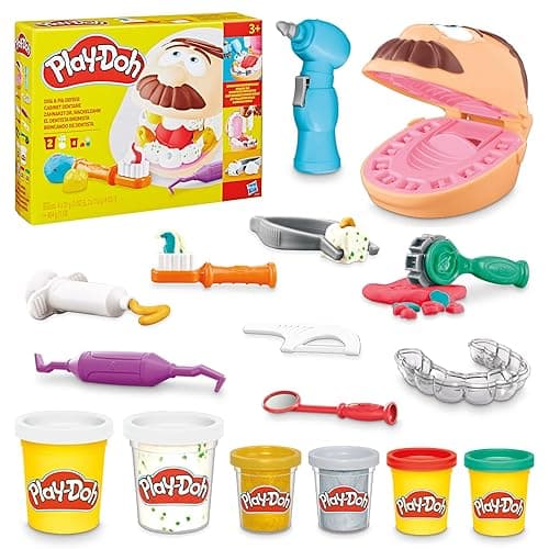 Play-Doh Drill 'n Fill Dentist Toy for Toddlers, Non-Toxic Modelling Compound Set with 6 Cans, Creative Toys for 3+ Year Old Kids - DRILL N FILL