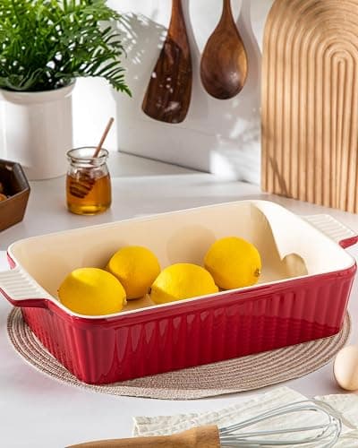 MALACASA 4.4 QT Baking Dish, 9x13 Large Casserole Dish for Oven, Ceramic Baking Pan, Rectangular Lasagna Pan Deep with Handles for Baking, Durable Microwave Oven Safe, Red, Series BAKE-BAKE thumbnail 9