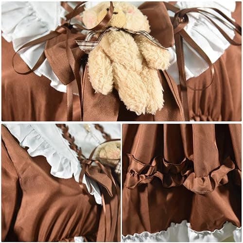 GYATSOCYG Girls Lolita Princess Dress Kawaii Long Sleeve Chiffon Skirt Cute Girl Dress Brown thumbnail 2
