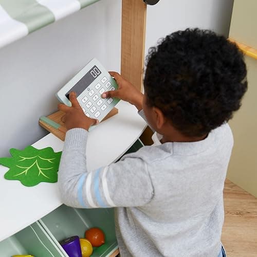 Teamson Kids Little Helper Wooden Farmer's Market Stand with Pretend Cash Register and 6 Plastic Storage Bins, Green, TD-13638A-AMZ thumbnail 9