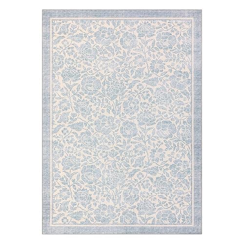Garvee Blue Floral 8x10 Area Rug for Living Room Washable Boho Dorm Rug | for Bedroom Vintage Flower Soft Girls Room Rug Non-Slip Nursery Rug for College Playroom Dining Room Dorm Baby room thumbnail 6
