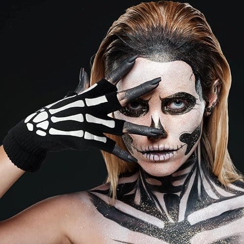 Tatuo 3 Pairs Skeleton Fingerless Glove Glow in the Dark Glove for Kid Adult Halloween(Large) thumbnail 6