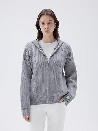 SUUKSESS Women Chunky Knit Cashmere Sweaters Zip up Oversized Hoodies Cardigan with Pockets Long Sleeve Fall Outerwear thumbnail 4