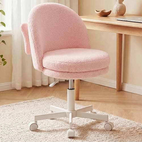 GTPLAYER Velvet Tall Office Chair with Wheels Vanity Chairs with Back, Versatile Height Use: Office to Bar Stools Small Ergonomic Comfy Armlees Computer Desk Chair with Bow Lumbar Pillow for Gift - Image 1