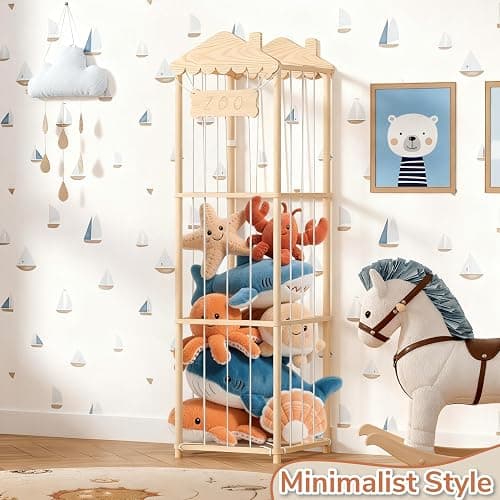 AMBIRD Stuffed Animal Storage, Wood Stuffed Animal Zoo Holder, Large Kids Toy Organizers, Plushies Storage for Boys Girls Bedroom, Playroom, Nursery (15.75 x 15.75 x 55 inch) thumbnail 8