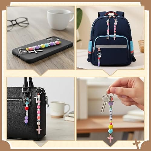 DIY Cross Keychain Jewelry Making Kits - 306 Pcs Craft Supplies with Cross Charms, Letter Beads Chains for Bracelet Necklace, Sunday School Party Activity Jewelry Christmas Gifts for Adults thumbnail 4