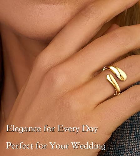Poxtex Non Tarnish Gold Chunky Rings for Women, Gold Statement Dome Rings Stacking Silver, Adjustable Mens Eternity Wedding Band Mixed Metal Jewelry Size 3-13 thumbnail 4