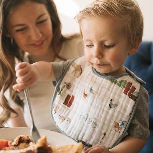 Little Unicorn Muslin Baby Bibs | Adjustable as Baby Grows | Soft Absorbent Muslin Fabric | For Eating, Drooling, Teething (Farmyard) thumbnail 2