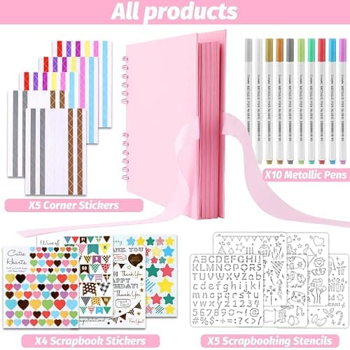 Gotideal 80 Pages Scrapbook Album with 10 Metallic Markers, Craft Paper Photo Album for Wedding and Anniversary, Family DIY Scrapbook Accessories with Scrapbooking Stickers Corners(Pink) thumbnail 4