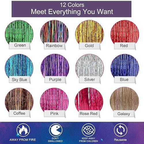 CelineBella Galaxy Hair Tinsel Clip In,Glitter Hair Strands for Girls Kids New Year Christmas Party Cosplay Festivals Gift (24 Inch Pack of 6Pcs, Galaxy) thumbnail 5
