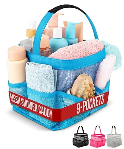 Masirs Mesh Shower Caddy – 9 Pocket Portable Shower Tote Bag for College Dorm Room Essentials, Quick-Dry Bathroom Organizer for Travel, Gym, Camping, Beach – Lightweight Collapsible Blue - Image 1