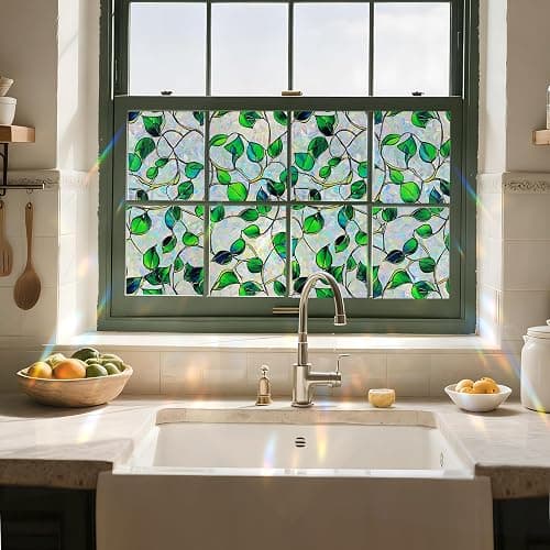 SOMWISE Window Privacy Film Stained Glass Decorative Static Cling Window Tint Sticker for Home Room Bathroom Glass Door Car Decor Rainbow Vinyl Renter Friendly one Way,17.5 * 78.5,Blue&Green Vine thumbnail 6