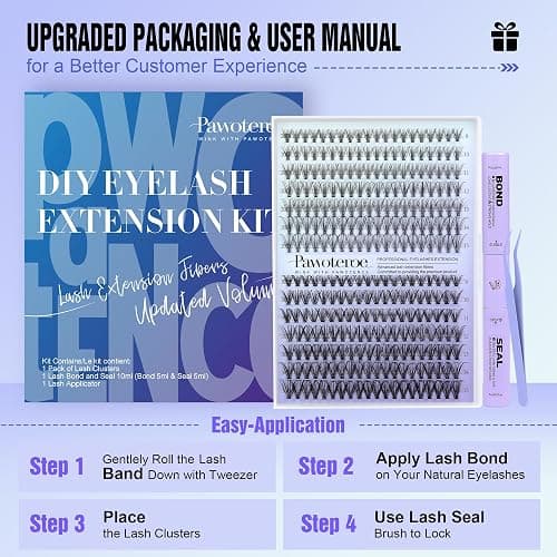 Pawotence Lash Extension Kit DIY 280pcs Individual Lash Clusters Kit 20D&30D Natural 9-15mm Cluster Eyelash Extensions Kit with Lash Bond and Seal, Tweezers for Self Use (20D&30D, 0.07D, 9-15mm, Kit) thumbnail 7