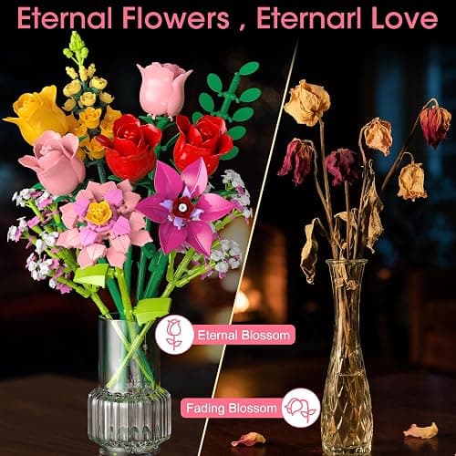 Flower Bouquet Building Blocks Set – 765Pcs DIY Floral Arrangement Toy for Home Office Decor, Birthday Anniversary for Women Girls Kids, Flowers Model Kit for Ages 6+ thumbnail 3