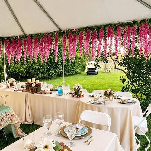 SVABLUM Artificial Wisteria Hanging Flowers Fake Wisteria Flower Garland Silk Vines Rattan Decor for Home Wedding Arch Wall Garden Greenery Bedroom Outdoor Office Party Decoration (24, Pink) thumbnail 4