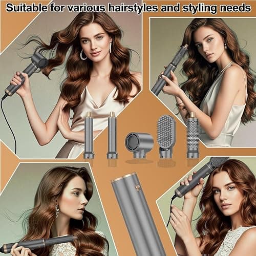 5 in 1 Hair Dryer Brush Hot Air Curling Negative Ion Air Styler，Multi Function Blow Dryer with Curling Wand, Straightening, and Volumizing Hot Air Brush for All Hair Types（Black） - Black thumbnail 5