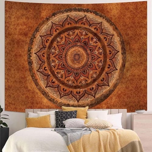 Accnicc Boho Mandala Tapestry Wall Hanging Hippie Bohemian Floral Medallion Indian Tapestry Aesthetic Wall Art Small Vintage Orange Brown Tapestries for Bedroom Living Room Dorm Decor 48 x 36 Inch thumbnail 5