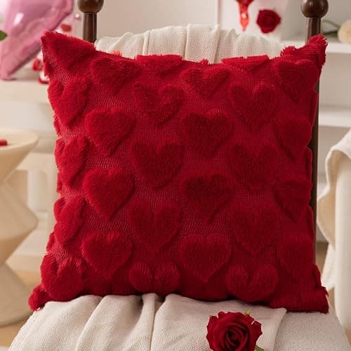 DFXSZ Valentines Pillow Covers 20x20 inch Set of 2 Valentines Day Decoration Red Heart Soft Plush Faux Fur Jacquard Throw Pillows for Bedroom Sofa Holiday Festivals Home Decor PTK017A20 thumbnail 3