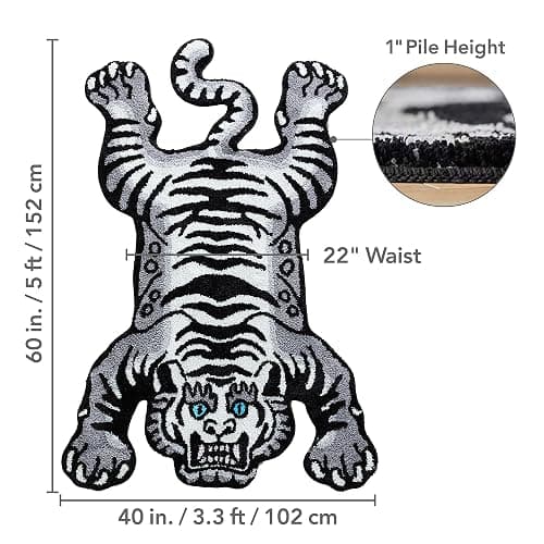 5x3.3 ft Tibetan Tiger Area Rug Tufted High Pile XLarge Indoor Machine Washable Carpet with Nonslip TPR Backing - Bedroom, Bathroom, Living & Dining Room Home Décor, Gray - Image 1