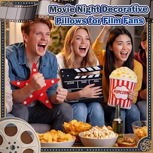 Tingjoo 3 Pcs Movie Night Throw Pillows 11 Inch Popcorn Star,Movie Night | Clapperboard Red Star Design for Couch Sofa, Movie Party Decorations, Film Lover Birthday Gift, Home Theater Accent Cushions thumbnail 4