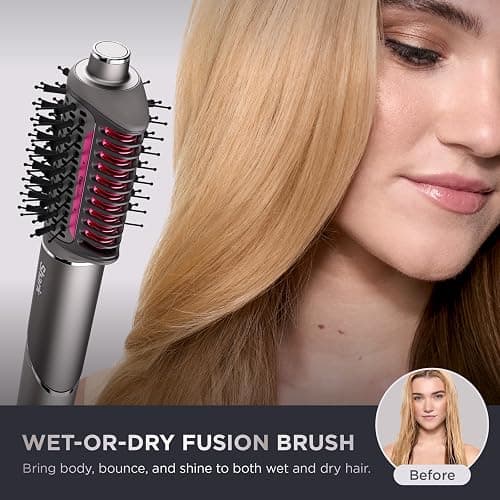 Shark FlexFusion Hair Straightener & Powerful Hair Dryer with Fusion Hair Brush, Ceramic Air Styler with Auto-Wrap Hair Curlers, Concentrator, & FrizzFighter, Ceramic Plates, Metallic Mist, HD651S thumbnail 3