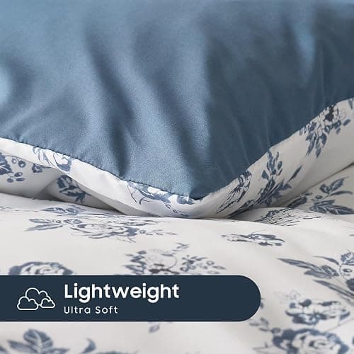 Wake In Cloud - Cottagecore Comforter Set, Floral Vintage Flower Shabby Chic Coquette Aesthetic for Women Teen Girls, Soft Lightweight Dorm Bedding, 3 Pieces, Dark Blue, Twin/Twin XL Size thumbnail 7