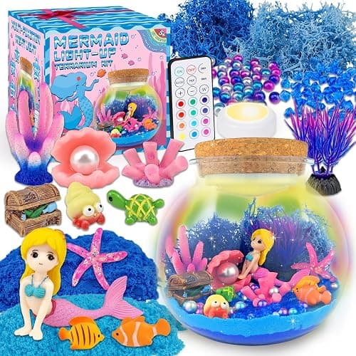 7july Mermaid Terrarium Craft Kit for Kids - LED Night Light Up & Remote Mermaid Birthday Gifts Toys for Girls Age 5 6 7 8 9 10 11 12 Year Old - Image 1