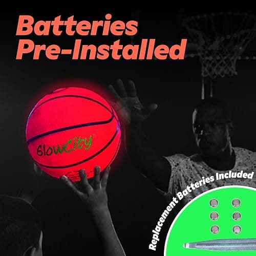 GlowCity Glow in The Dark Basketball - Sizes 5, 6, 7 Light Up Ball for Kids, Teens & Adults - Red Glow for Outdoor Games - Sports Birthday Gifts Ideas for Boys Ages 6 7 8 9 10 11 12 13 14 thumbnail 3