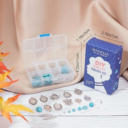SUNNYCLUE 1 Box DIY 10 Pairs Turquoise Bead Earrings Making Kit Alloy Enamel Leaf Pendants Charms with Turquoise Beads Eye Pin & Earring Hooks for DIY Earring Jewelery Making, Antique Silver thumbnail 7