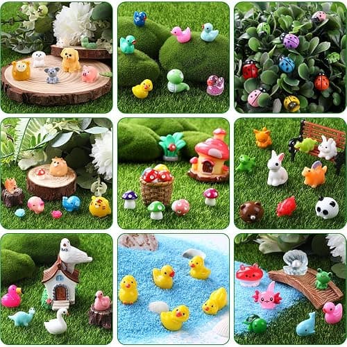 DULEFUN 150pcs Mini Resin Animals, Colorful Tiny Small Little Glitter Ducks Mushroom Figures to Hide Miniature Figurines for Dollhouse Micro Landscape Aquarium Decorations DIY Crafts thumbnail 7