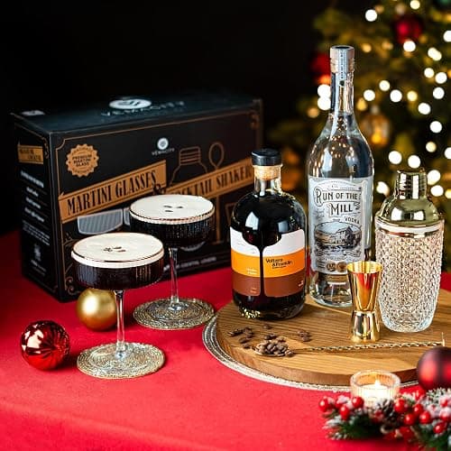 Vemacity Kit Cocktail - Shaker. Cocktail Professionale con Coperchio Oro 450ml + 2 Bicchieri Martini con Bordi Oro + Cucchiaio Bar e Jigger | Set Elegante per Barman | Ideale per Fare un Regalo thumbnail 2