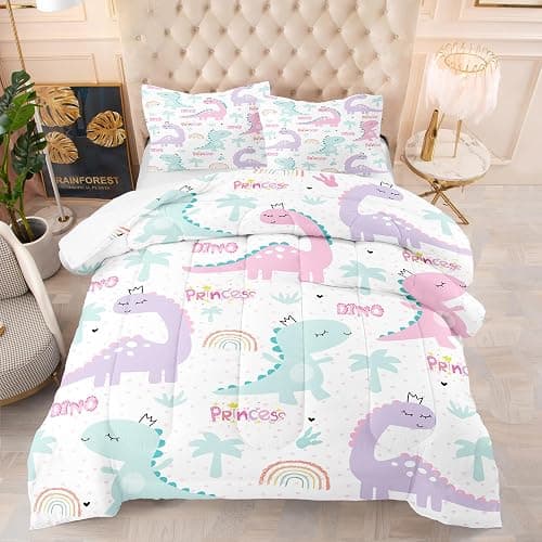 NINENINE Girls Comforter Sets Full,Dinosaur Bedding Sets Full Size,Comforter Sets for Girls,Princess Bedding Set Cute Bed Sets with Pillowcases - Image 1