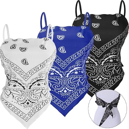 Geyoga 3 Pcs Women's Paisley Print Tube Tops, Tie Back French Knot Hanky Hem Cami Tank Top, Handkerchief Cropped Top - Image 1