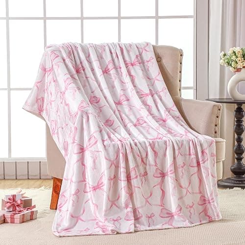 Buryeah Pink Bow Throw Blanket Preppy Blanket Coquette 50" x 60" Flannel Soft Cute Bow Decor Lightweight Aesthetic Plush Room Decor for Sofa Couch Travel Bed Christmas Halloween Decoration thumbnail 3
