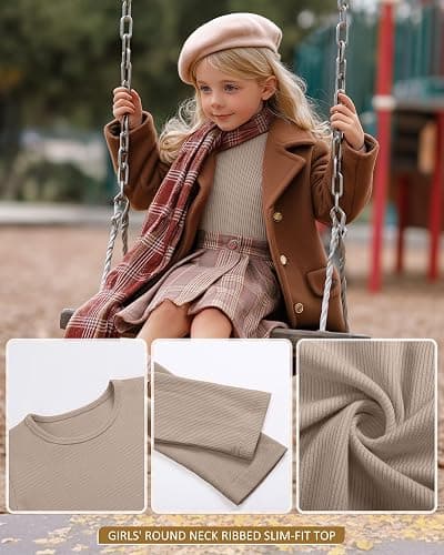LessonZoo 3 Pack Girls Long Sleeve Shirts Ribbed Knit Cotton Layering Tops Slim Fit Crewneck Casual Undershirts thumbnail 5