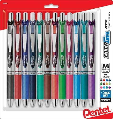 Pentel EnerGel RTX Retractable Liquid Gel Pens, (0.7mm), Assorted Colors, Ultimate Writing Pens, Best Writing Pens for Office, School and Journaling, Pack of 12 - Image 1