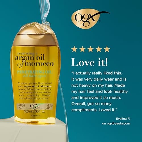 OGX Renewing + Argan Oil of Morocco Hair Oil, Extra Strength Penetrating Serum Treatment for Dry, Damaged, Frizzy, Curly & Coarse Hair, Cold-Pressed Argan Oil, Shine, 3.3 Fl Oz thumbnail 3