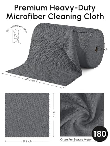 SOOWASH Microfiber Cleaning Cloths Roll, 75 Pack Tear Away Microfiber Towels Roll, 12" x 12" Lint Free Rags, Reusable Cleaning Cloths,Washable,Scratch Free,Ultra Absorbent Dish Rags(Dark Grey Ripple) thumbnail 2
