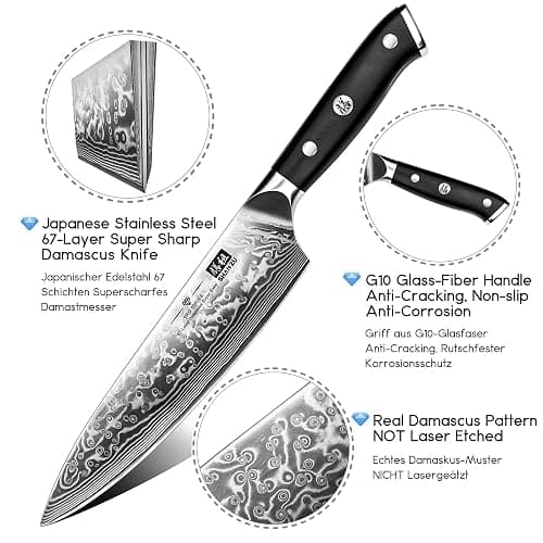 SHAN ZU Chef Knife 8 Inch Japanese Steel Damascus Kitchen Knife, Professional Kitchen Knives Sharp High Carbon Super Steel Kitchen Utility Knife thumbnail 4