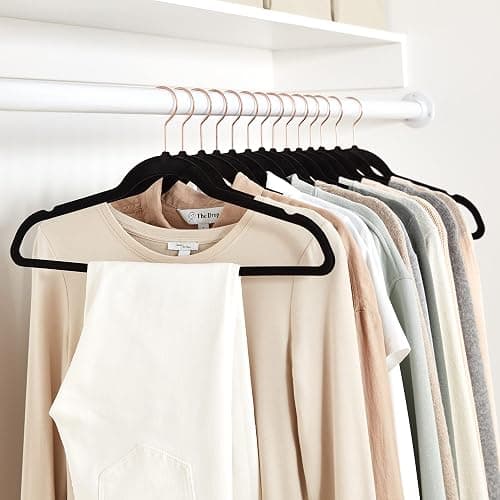 Amazon Basics Slim, Velvet, Non-Slip Suit Clothes Hangers, Black/Rose Gold - Pack of 100 thumbnail 2